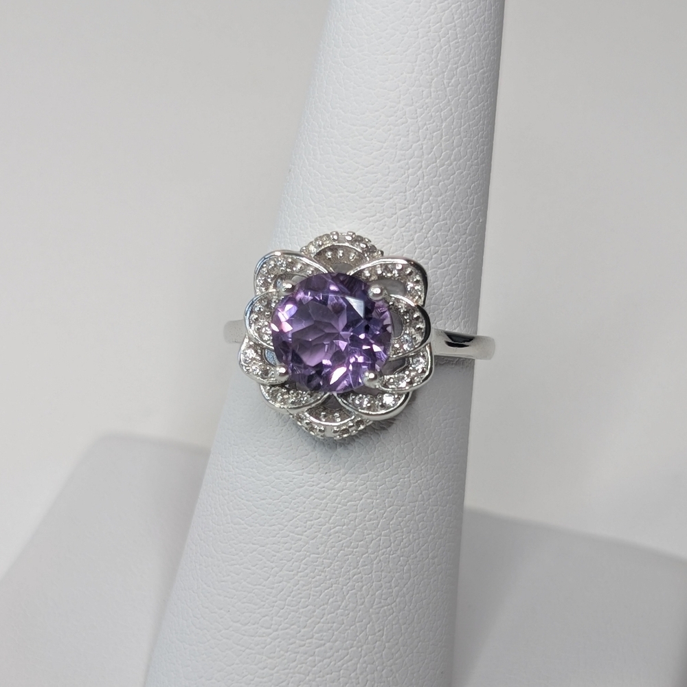 NWOT Amethyst, White Topaz, & Sterling Ring 6.75 - 925 Luxury Statement
